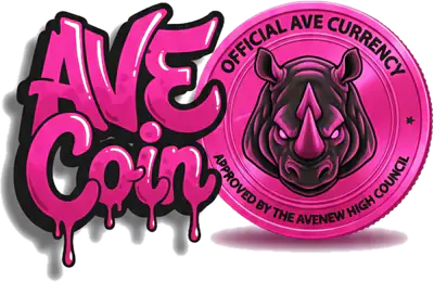 Logo AVE Coin — moneta z nosorożcem